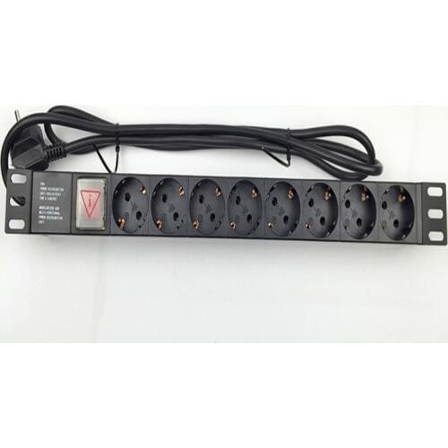 16A 250V Aluminum Case AC 8 jacks 1U Germany EU PDU Outlet IEC Power Cord Socket illuminated ON OFF Switch With 2.M Wire