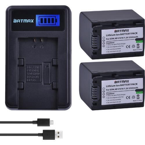 2Pack 2500mAh NP-FV70 NP FV70 NPFV70 batteries&LCD USB Charger for Sony NP-FV50 FV30 HDR-CX230 HDR-CX150E HDR-CX170 CX300 Z1