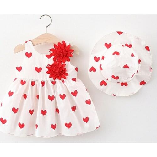 40# Costume For Baby Girls Dress Summer Kids Sleeveless Floral Print Princess Dresses+hat Girls Casual Dress Set Outfit