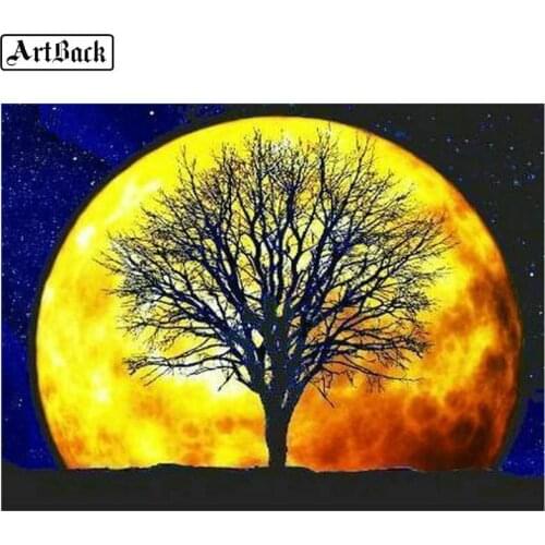 5d diy diamond painting big moon tree landscape full square drill diamond mosaic 3D rhinestone mosaic crafts