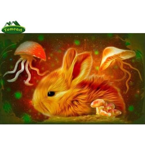 YUMEART DIY Drill Square Diamond Embroidery Lovely Rabbit Jellyfish Diamond Painting Cross-stitch Rhinestone Mosaic Decor Gift