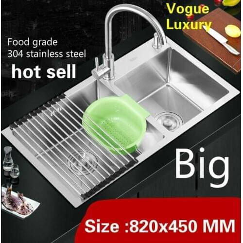 Free shipping Kitchen manual sink double groove high capacity vogue wash vegetables wogue 304 stainless steel 820x450 MM