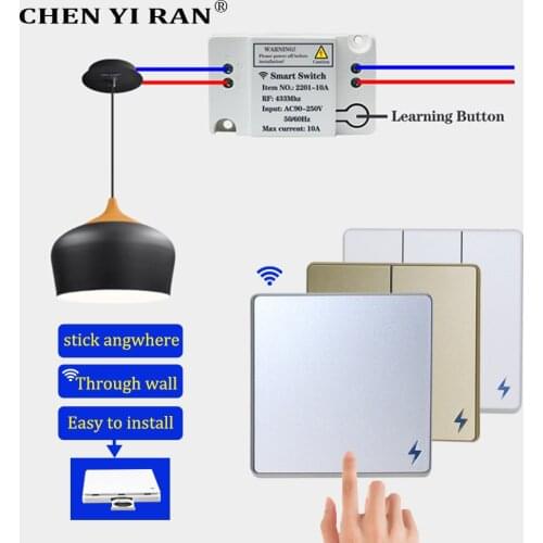 433 MHz AC 110V 220V 10A Wireless 1/2/3 Gang Push Button Switch For Family Lighting Smart Home Wall Button Celling Lamp Control