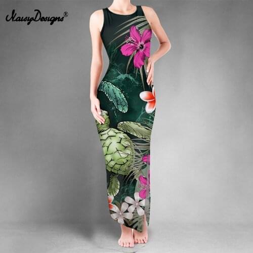 Noisydesigns Long Dresses For Women Summer 2021 Hibiscus Boho Turtle Flower Pattern Slit Vest Roupas De Festa Plus Size 4XL