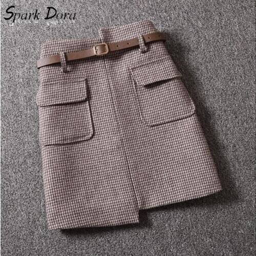 Sparkdora Skirt Fashionable Elegant Temperament Streetwear With Belt Thin Irregular Plaid Hit Color Comfort High Waist Skirt