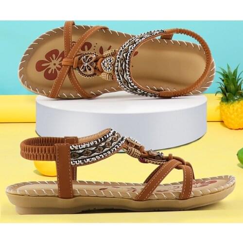 Retro ladies sandals fashion flowers stitching summer rhinestone shoes elastic band sandals platform sandals open toe outer wear