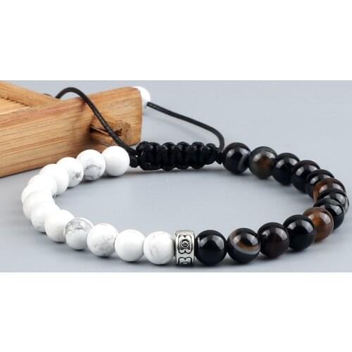 High Quality 6MM White Turquoises Natural Stone Bracelet Lave Onyx Semi-precious Stones Bangles Jewelry Adjustable Chain Gift Ne