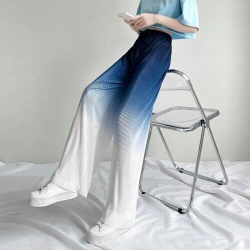 Summer Elascit Waist Wide Leg Pants Women Casual Loose Gradient Long Trouseters Vertical Feeling