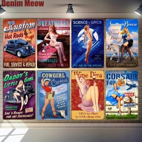 Pin Up Girl Plaque Cowgirl Vintage Metal Tin Sign Wall Decor for Bar Pub Club Man Cave Retro Sign Sexy Girl Metal Painting MN153