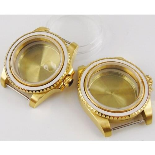 Gold Coated 40mm Watch Case Sapphire Crystal Fit NH35 NH35A Movement Solid Backcover