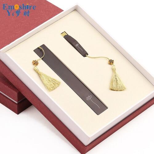 Wooden Crafts Wholesale Redwood Chinese Gifts Creative Bookmarks Gifts Customized Bookmarks Wooden U Disk Set M015