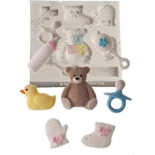 Double Sugar Mold Baby Toy Silicone Mould Doll Party Bear Milk Bottle Molds