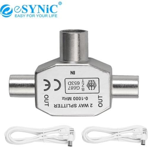 ESYNiC 2 Way Aerial Splitter Cable TV Splitter 2 Coax Plug 2 Male To 1 Female Adapter For Attaching 2 Coaxial Cables