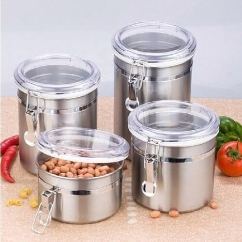 Rangement Cuisine Stainless Steel Airtight Sealed Canister Coffee Flour Sugar Tea Container Holder Organizer cajas organizadoras