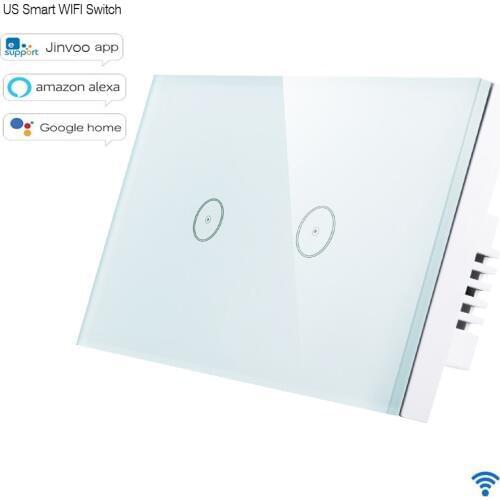 Jinvoo app US Type Smart WIFI Switch 2 Gang 1 way Touch Panel,Wireless Remote Wifi Light Switch,Works With Alexa Google Home