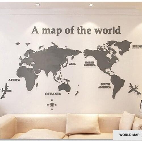 World Map DIY 3D Acrylic Wall Stickers for Living Room Educational World Map Wall Decals Mural for Children Bedroom Dorm Decor