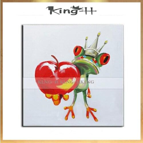 Disorderly handmade oil painting oil painting animals caring frog abstract painting boy with apple wall for decoration