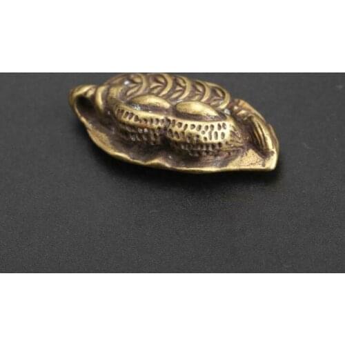 Chinese Asian old Antique Pendant Collectible Brass Leaf peanut statue Gift
