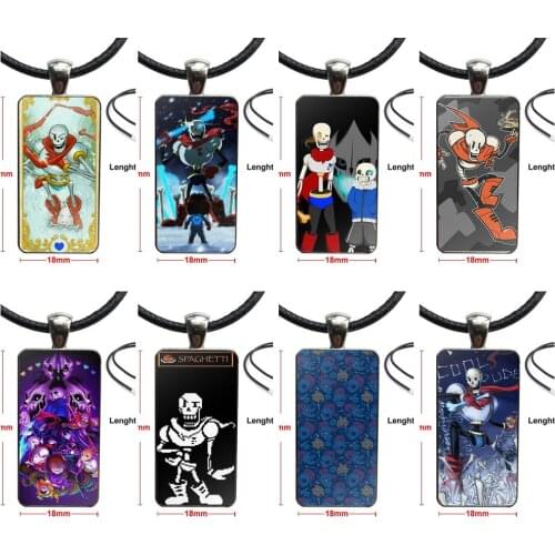 Cool Game Undertale Papyrus Poster Fashion Glass Cabochon Pendant Rectangle Necklace Choker Necklace Jewelry For Women Gift