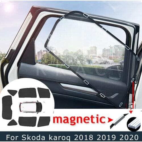 Magnetic Car Sunshade Mesh Sun shade Side Window Sun Visor Sunscreen Insulation For Skoda karoq 2018 to 2020 Car Accessories