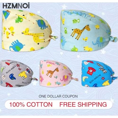 Trendy Printed Frosted Cap Dental Printed Frosted Cap 100% Cotton Womens Mens Dustproof Veterinary Dentist Work Cap with Lace