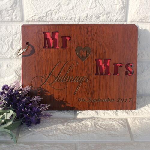 Mr & Mrs Personalized Name Laser Engraved Wedding Guest Book Custom Wood Engagement Anniversary Gift Wedding Guestbook