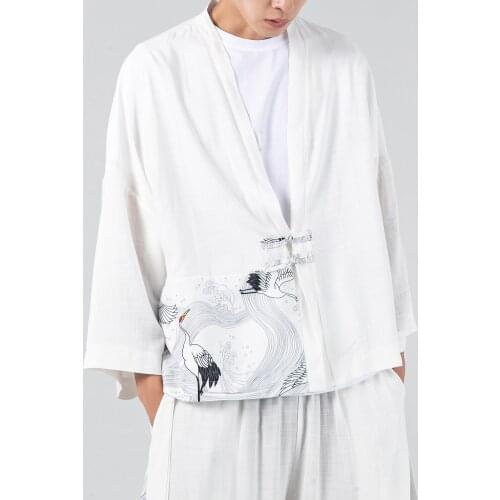 2021 Fashion Embroidery Hanfu Men Chinese Style Cotton Linen Robe Cardigan Jacket Oversized Tang Suit Harajuku Kimono M-5XL