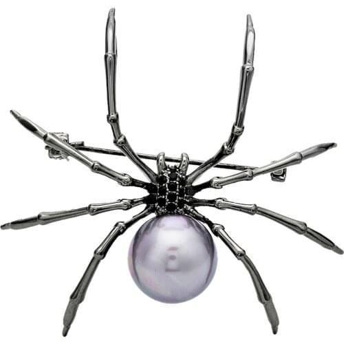 New Rhinestone Spider Brooches For Women Black Color Insect Pin Pearl Jewelry Summer Fashion Accessories Cool Brooch