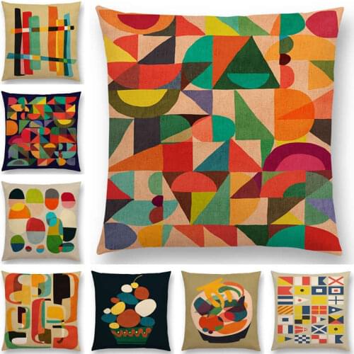 New Arrivals Color Blocks Field Weave Map Colorful Geometric Abstract Pattern Prints Cushion Cover Pillow Case