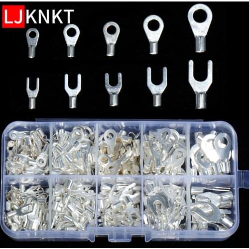340pcs Cold Press naked Terminals Cable Wire Connector Ring Fork type wiring lug brass nose Non-Insulated Crimp Assortment Kit