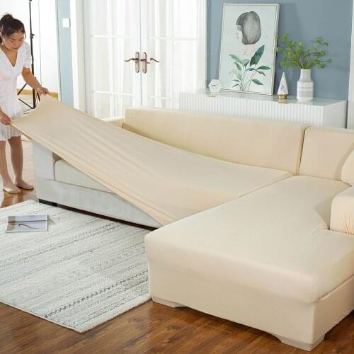 Solid Color Stretchable Elastic L Shape Sofa Cover Couch Cover Furniture Protective Cover Sectional Sofa Towel For Living Room