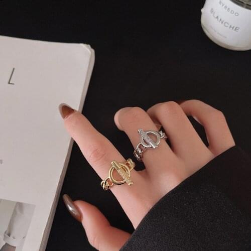 Punk Minimalist Hollow Shaped Chain Rings Open Metal crystal Ring For Women Fashion Street Style Fashion Adjustable Jewelry Gift