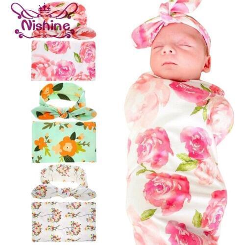 Nishine Newborn Swaddle Top Knot Headband With Sleeping Blanket Set Newborns Photo Prop Hospital Set Nursing Cover Gift