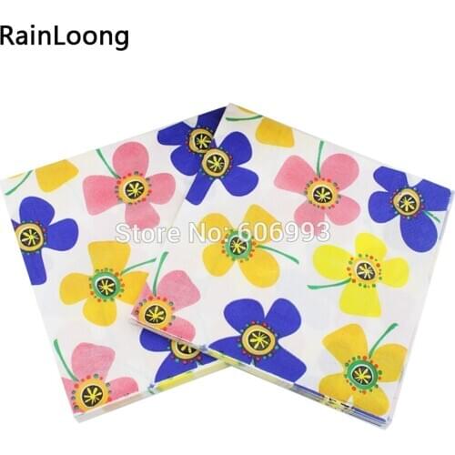 [RainLoong] Yellow Floral Paper Napkin Flower Event & Party Tissue Napkin Supply Decoration 33cm*33cm 1 pack (20pcs/pack)