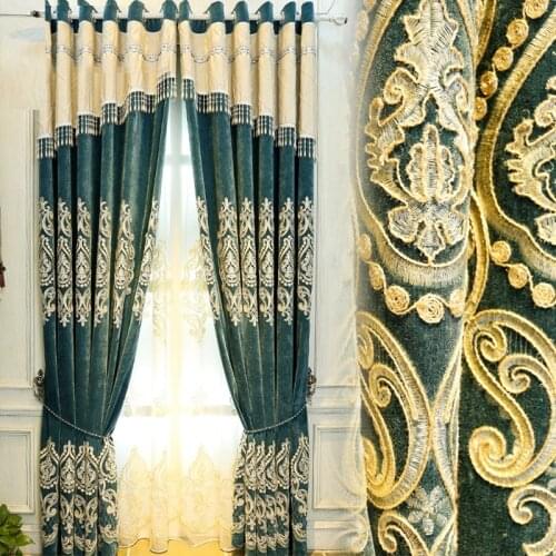 High grade European luxury chenille embroidery curtain living room bedroom study floor window shade curtain finished custom
