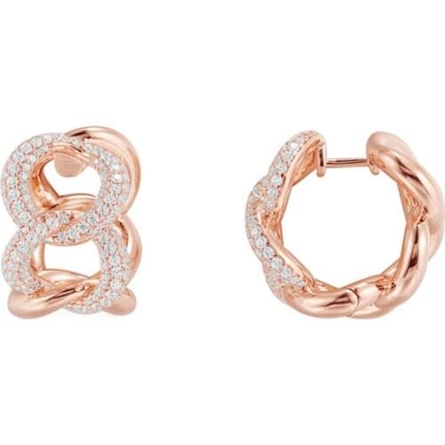 SOELLE High Quality 925 Sterling Silver Rose Gold Color Pink Chains Hoop Earrings Pave Cubic Zirconia Women Luxury Party Jewelry