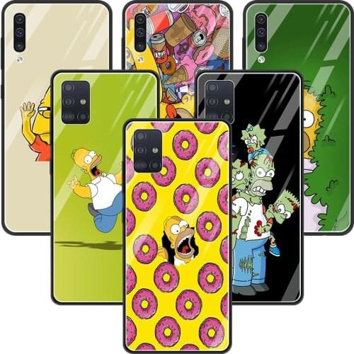Glass Shell For Samsung A50 A70 A40 A30 A20 A10 Black TPU Silicone Cover Case Capa Guscio Fundas Funny Homer Doughnut