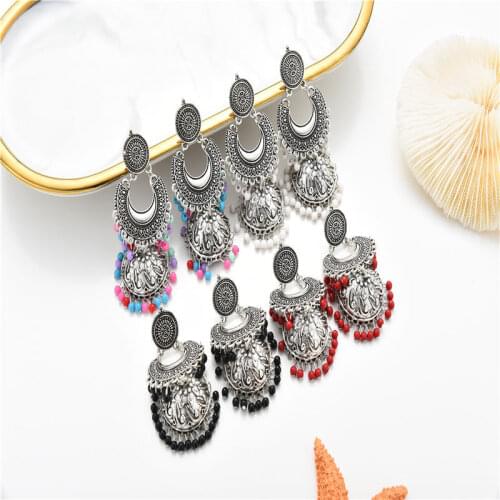 Unique Retro Sector Silver Color Turkish Bells Indian big Earrings For Women Vintage Novelty Turkey Boho Beads Tassel Earrings