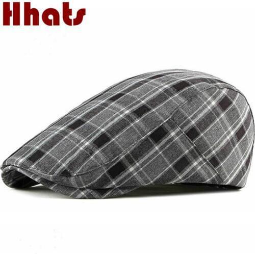 Vintage Plaid Flat Cap For Men Cotton Women Beret British Style Newsboy Hat Grid Cabbie Ivy Peaked Cap Summer Sun Visor Cap