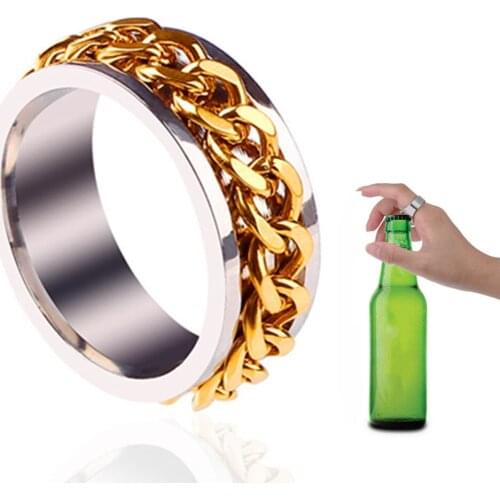 Rotatable chain Rings For Men Women Spinner Ring Stainless Steel Chain Ring Titanium Steel Bottle Opener Ring Opener