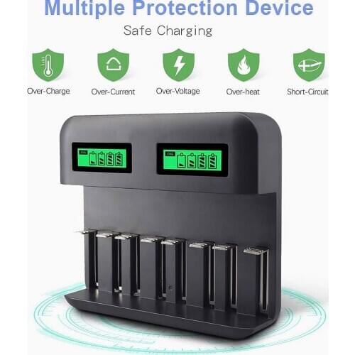 8-Slot Battery Charger USB Powered AA/AAA/C/D Rechargeable Battery Charger with LCD Display