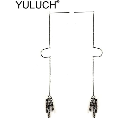 YULUCH 2019 Personality Women Handmade Black Zinc alloy Metal Long Statement Earrings Fashion Jewelry For Women Wedding Party