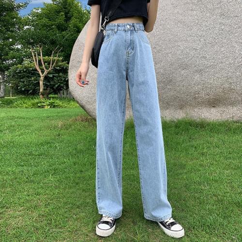 Light blue wide-leg jeans womens spring/summer 2021 new style high waist drape loose straight-leg pants Y2K mopping trousers