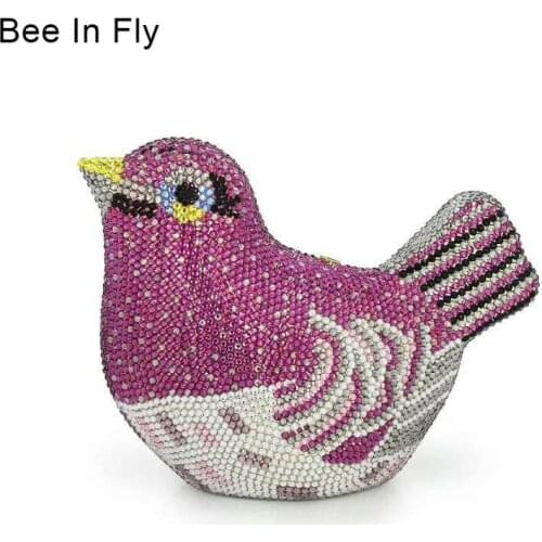 Mini Crystal Diamond Women Bird Evening Clutch Bag Bridal Mini Metal Handbag and Purse Wedding Clutches Ladies Minaudiere Box