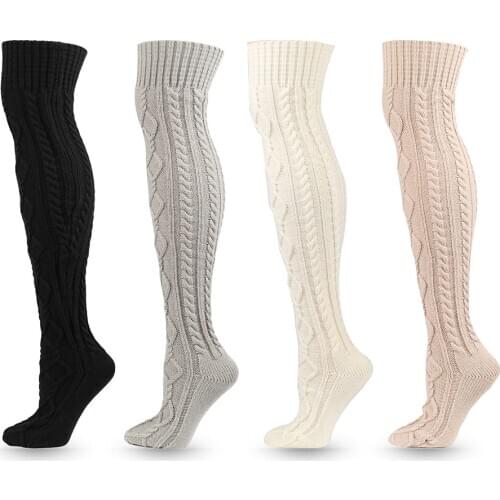 Winter Sexy Knitted Long Socks Women Long Stockings Warm Thigh High Socks For Ladies Girls New Fashion Striped Knee Socks Women
