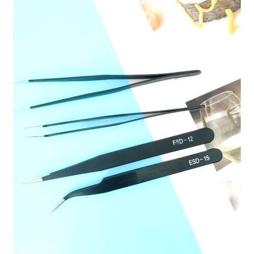 2Pcs Stainless Steel Curved Straight Black Tweezer Nail Art Rhinestones Nipper Picking Tool Sequins Beads