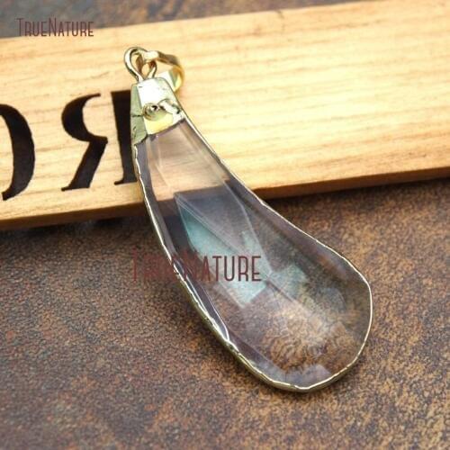 10Pcs Designer Glass Crystal Pendant Gold Plating Faceted Eggplant Shape Pendant 50x20mm PM13673