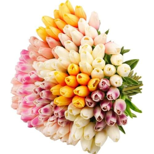 10pcs Tulip Artificial Flower Real Touch PU Artificial Tulip Bouquet Fake Flower for Home Gift Wedding Decorative Flowers