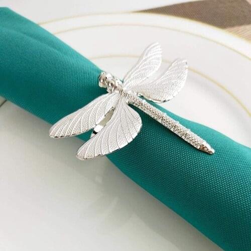 12 Pcs Dragonfly Napkin Rings Zinc Alloy Napkin Buckle Silver Napkin Ring For Hotel Wedding Holiday Table Dinner Party