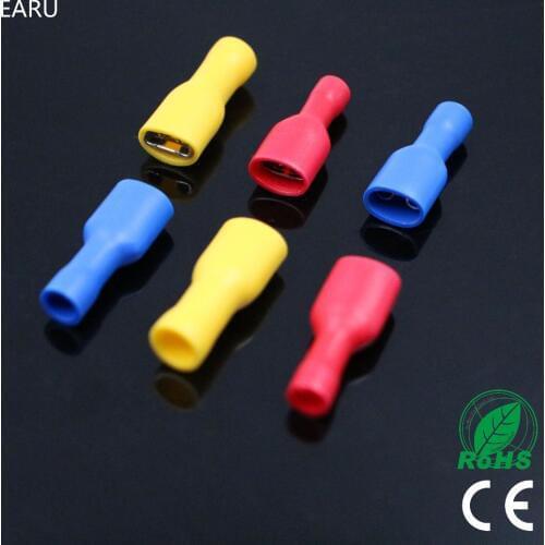 50pcs Insulated Splice Wire Cable Connector 6.3mm Crimp Electrical Terminals Red Blue Yellow Kit FDFD 1.25-250 2.5-250 5-250